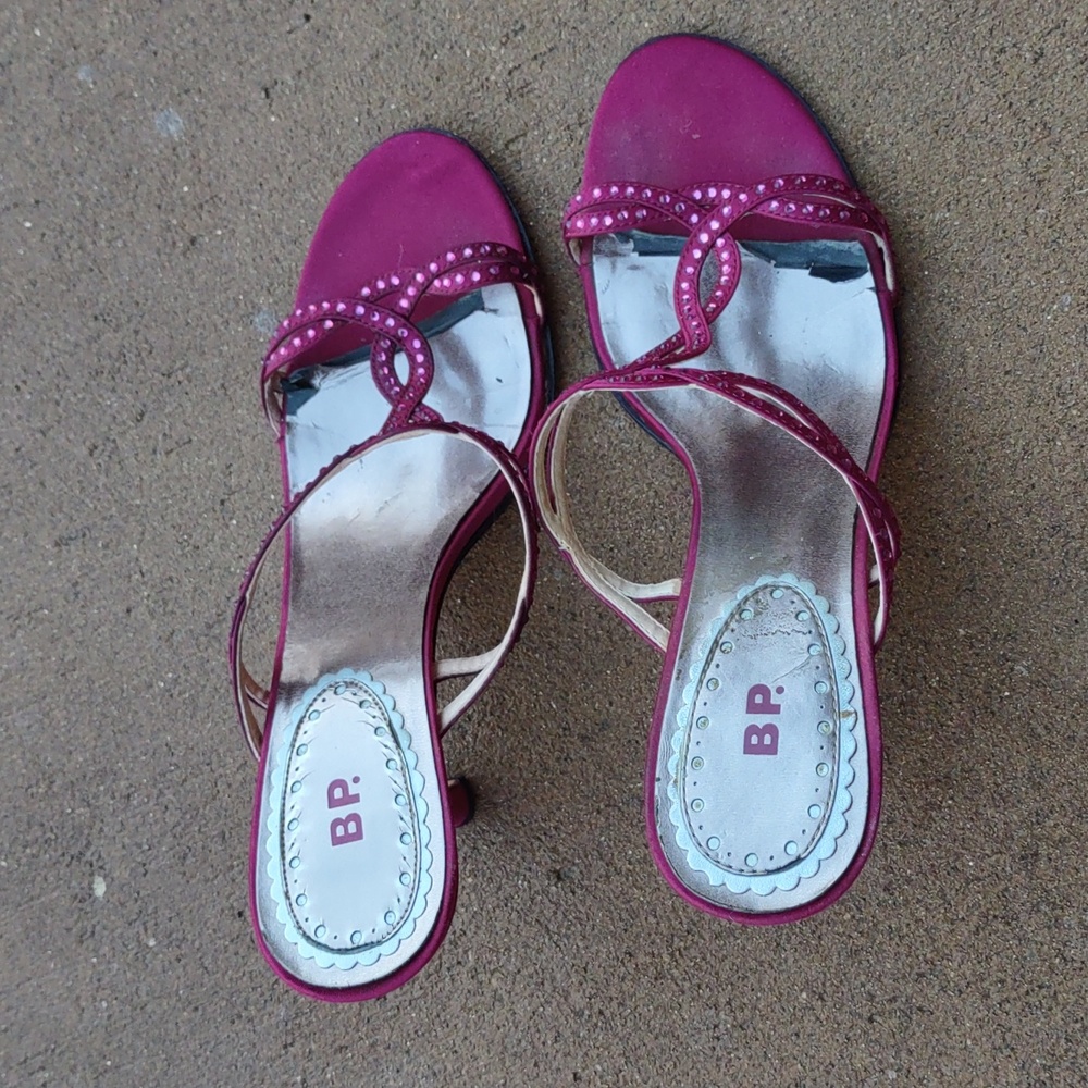 Raspberry, Fushia hot pink bling open toe heeled sandals, BP - Picture 2 of 12